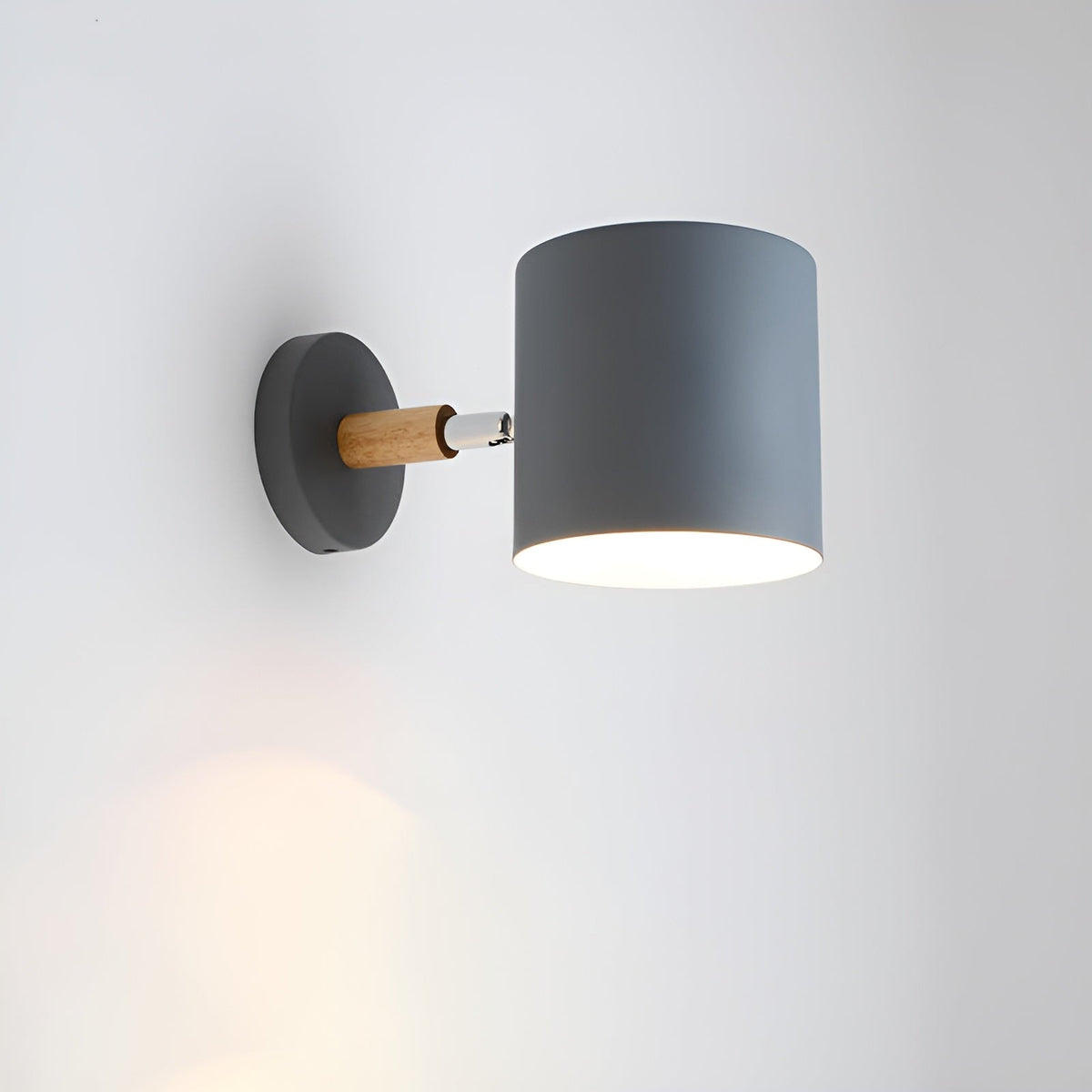 Scandinavian Adjustable Wall Sconce with Wooden Arm and Pastel Metal Shade