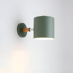 Scandinavian Adjustable Wall Sconce with Wooden Arm and Pastel Metal Shade