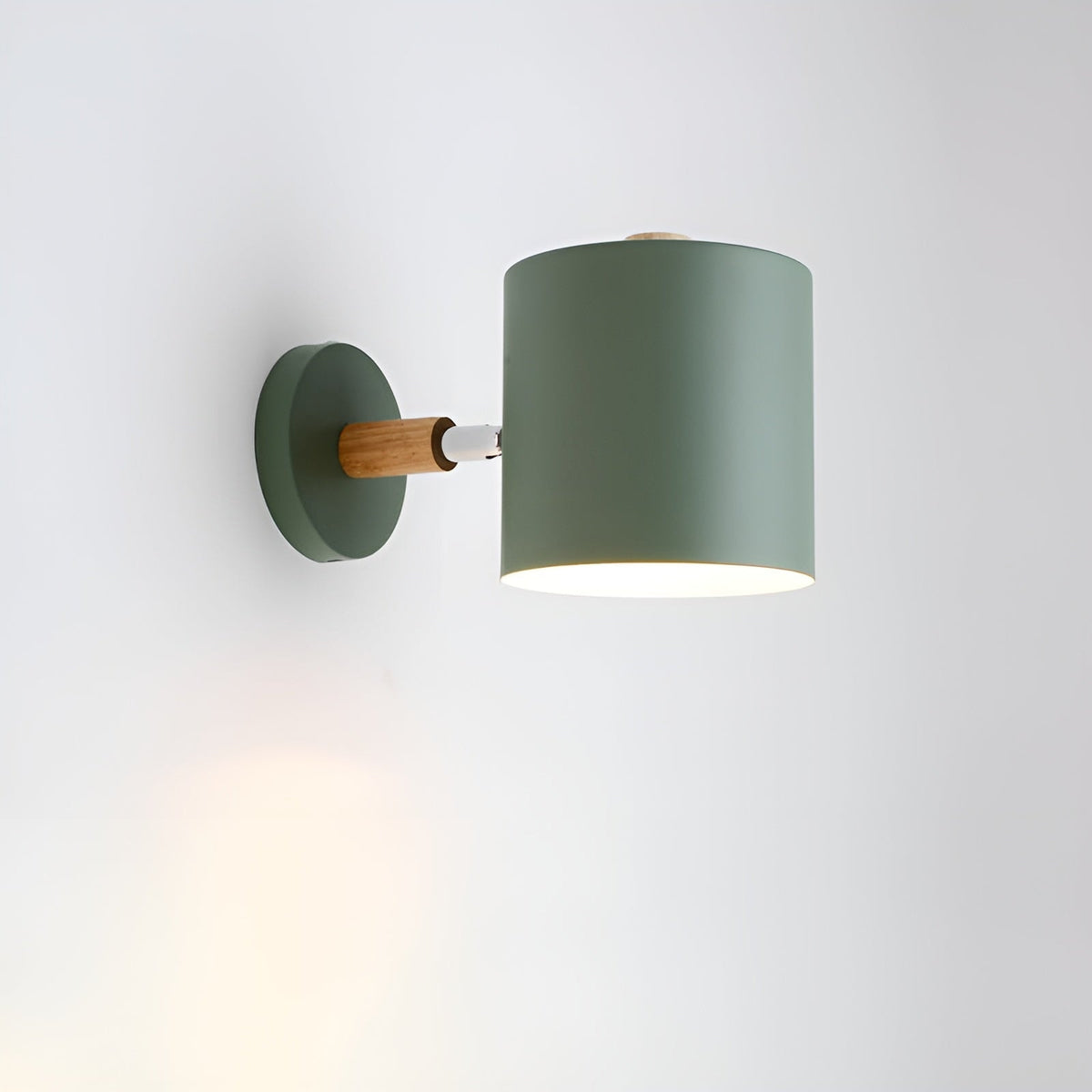 Scandinavian Adjustable Wall Sconce with Wooden Arm and Pastel Metal Shade