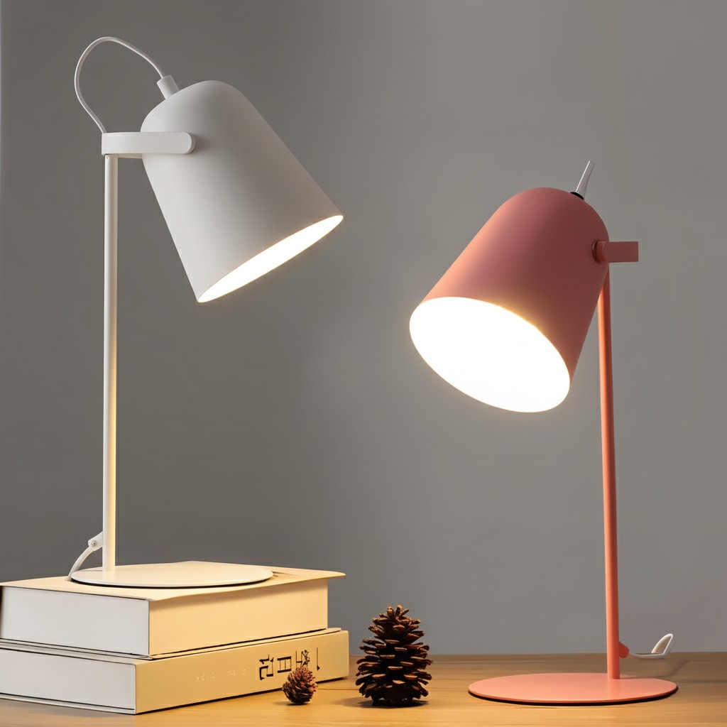 Scandinavian Metal Desk Lamp with Adjustable Arm and Tilting Shade