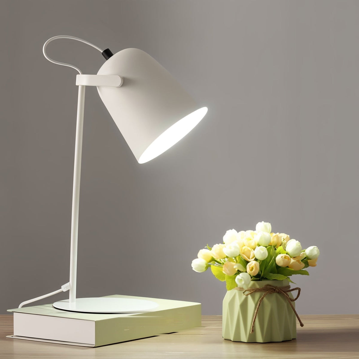 Scandinavian Metal Desk Lamp with Adjustable Arm and Tilting Shade