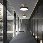 Scandinavian Wood Base LED Ceiling Light with Pastel Metal Shade for Hallway