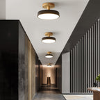 Scandinavian Wood Base LED Ceiling Light with Pastel Metal Shade for Hallway