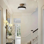 Scandinavian Wood Base LED Ceiling Light with Pastel Metal Shade for Hallway