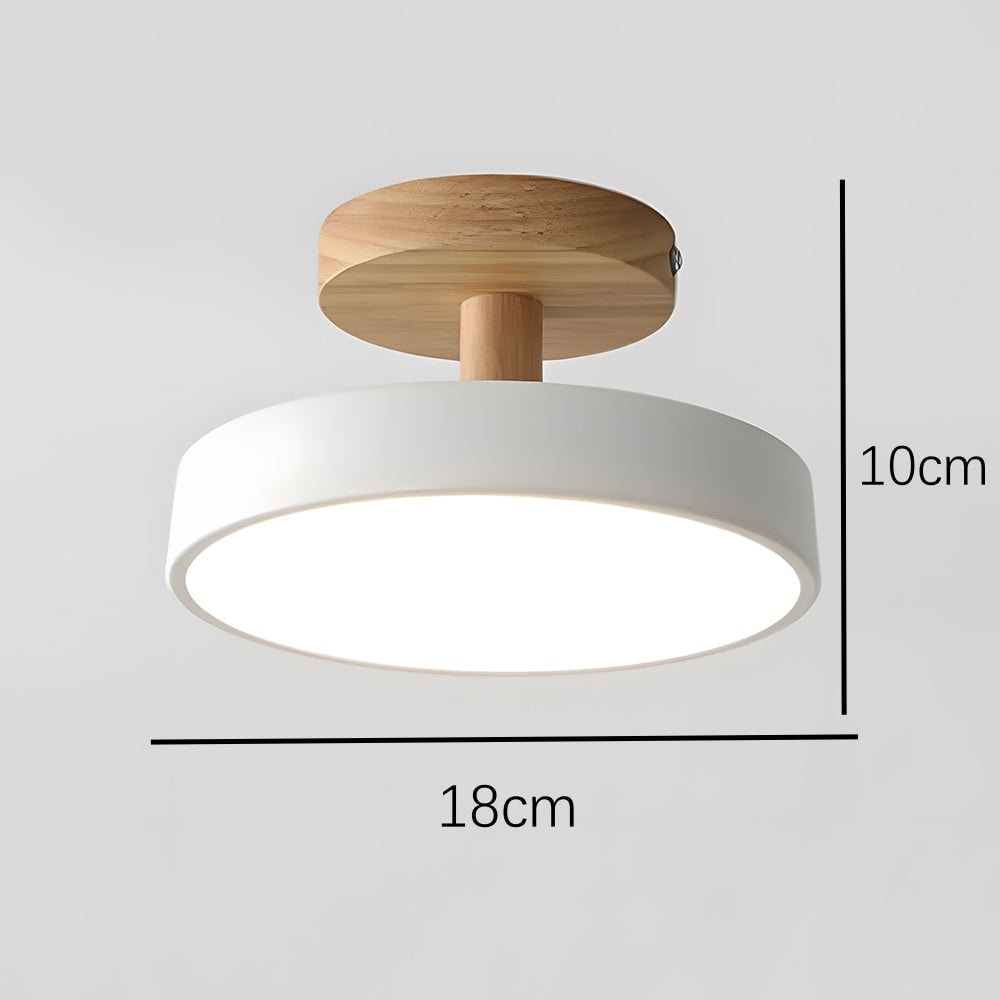Scandinavian Wood Base LED Ceiling Light with Pastel Metal Shade for Hallway