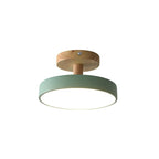 Scandinavian Wood Base LED Ceiling Light with Pastel Metal Shade for Hallway