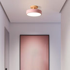 Scandinavian Wood Base LED Ceiling Light with Pastel Metal Shade for Hallway