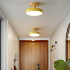 Scandinavian Wood Base LED Ceiling Light with Pastel Metal Shade for Hallway