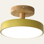 Scandinavian Wood Base LED Ceiling Light with Pastel Metal Shade for Hallway
