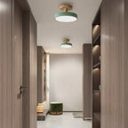 Scandinavian Wood Base LED Ceiling Light with Pastel Metal Shade for Hallway
