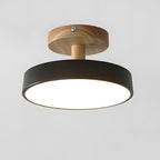 Scandinavian Wood Base LED Ceiling Light with Pastel Metal Shade for Hallway