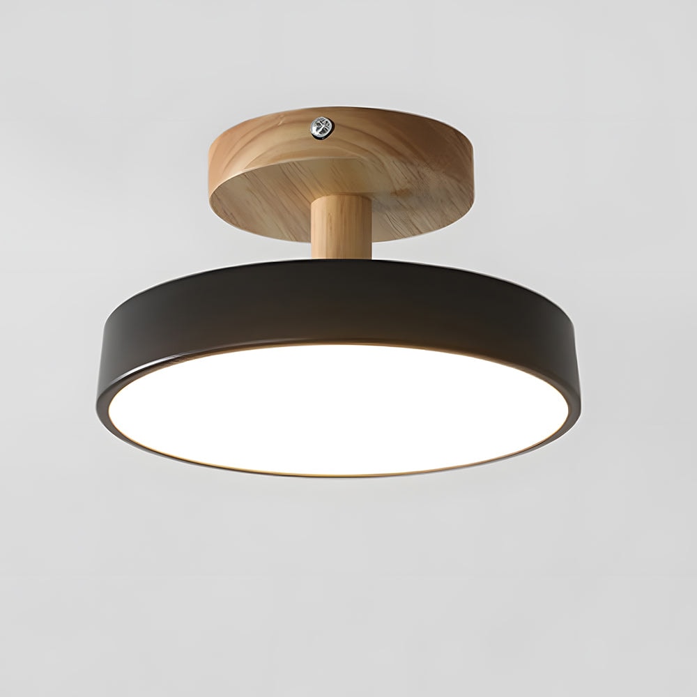 Scandinavian Wood Base LED Ceiling Light with Pastel Metal Shade for Hallway