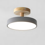 Scandinavian Wood Base LED Ceiling Light with Pastel Metal Shade for Hallway