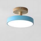 Scandinavian Wood Base LED Ceiling Light with Pastel Metal Shade for Hallway