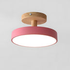 Scandinavian Wood Base LED Ceiling Light with Pastel Metal Shade for Hallway
