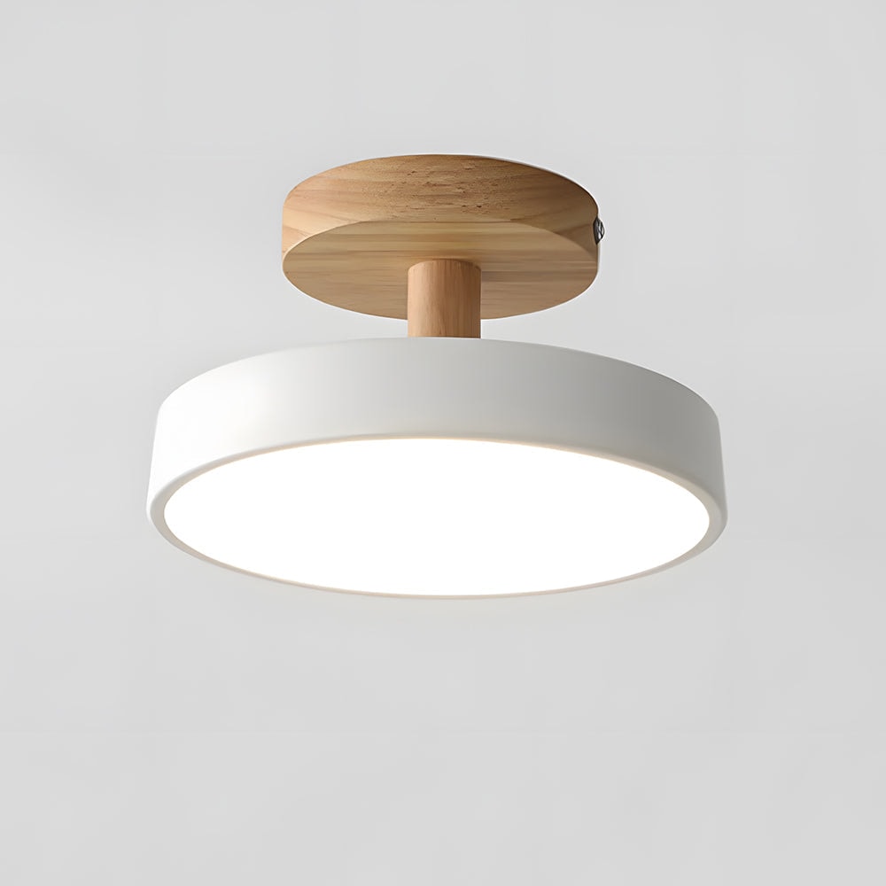 Scandinavian Wood Base LED Ceiling Light with Pastel Metal Shade for Hallway