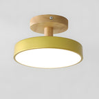 Scandinavian Wood Base LED Ceiling Light with Pastel Metal Shade for Hallway