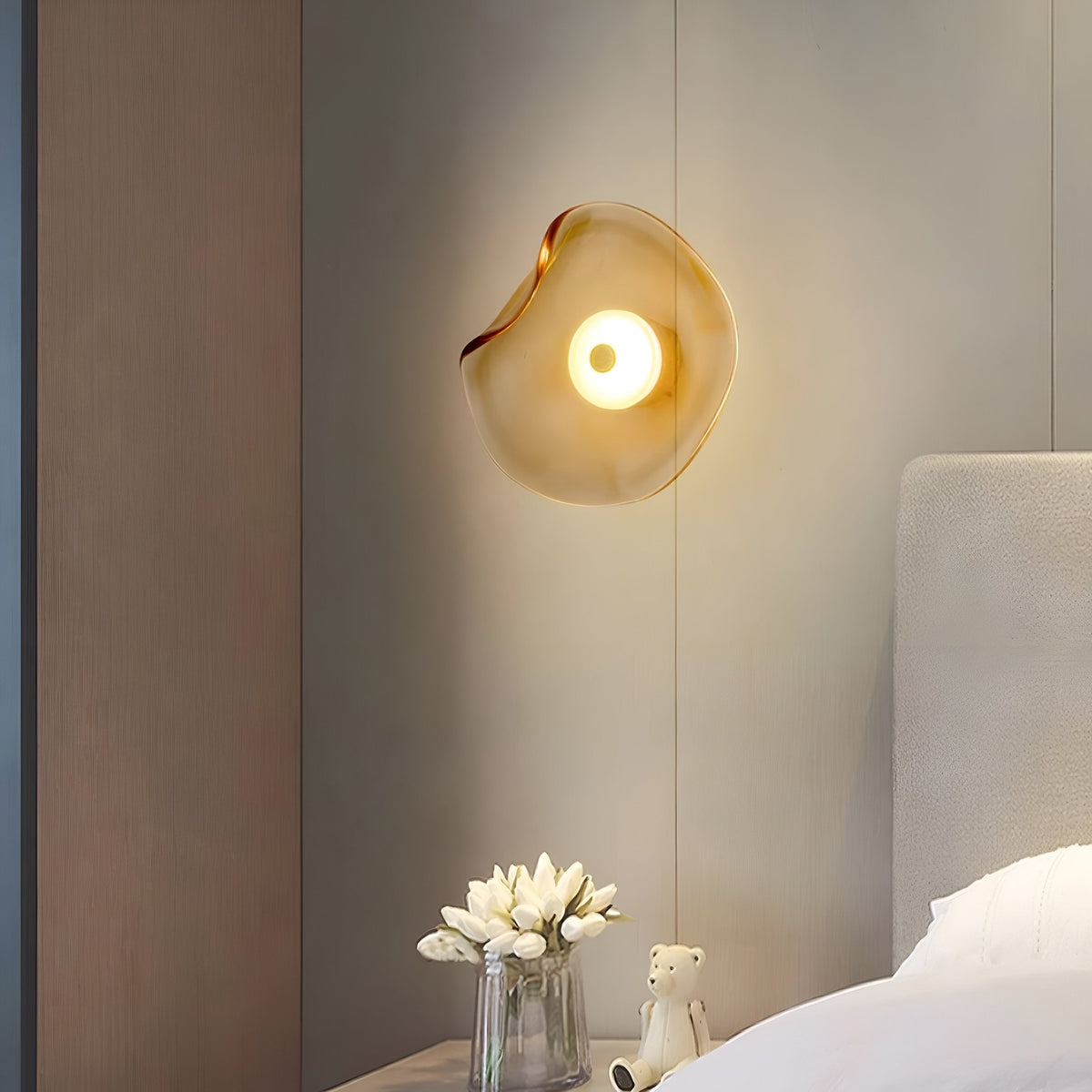 Sculpted Curved Glass Wall Sconce with Up and Down Glow