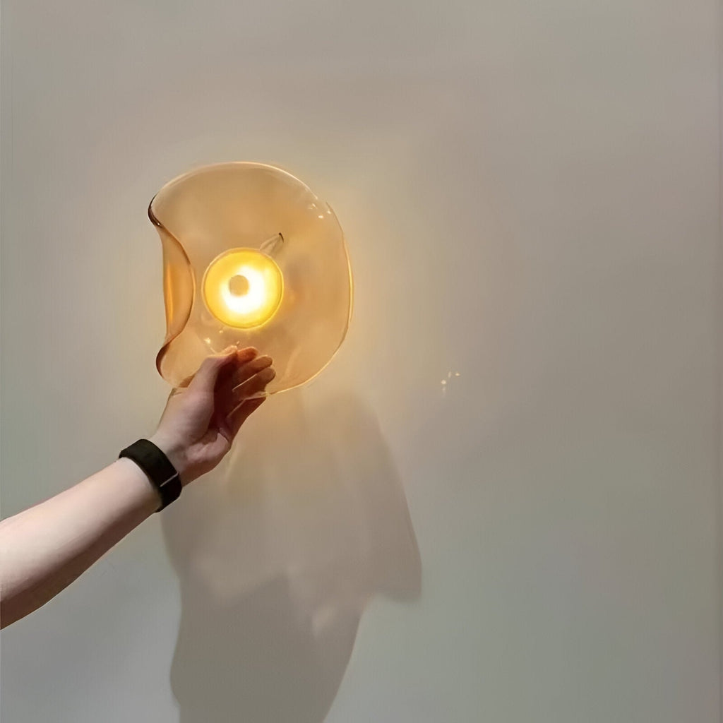 Sculpted Curved Glass Wall Sconce with Up and Down Glow