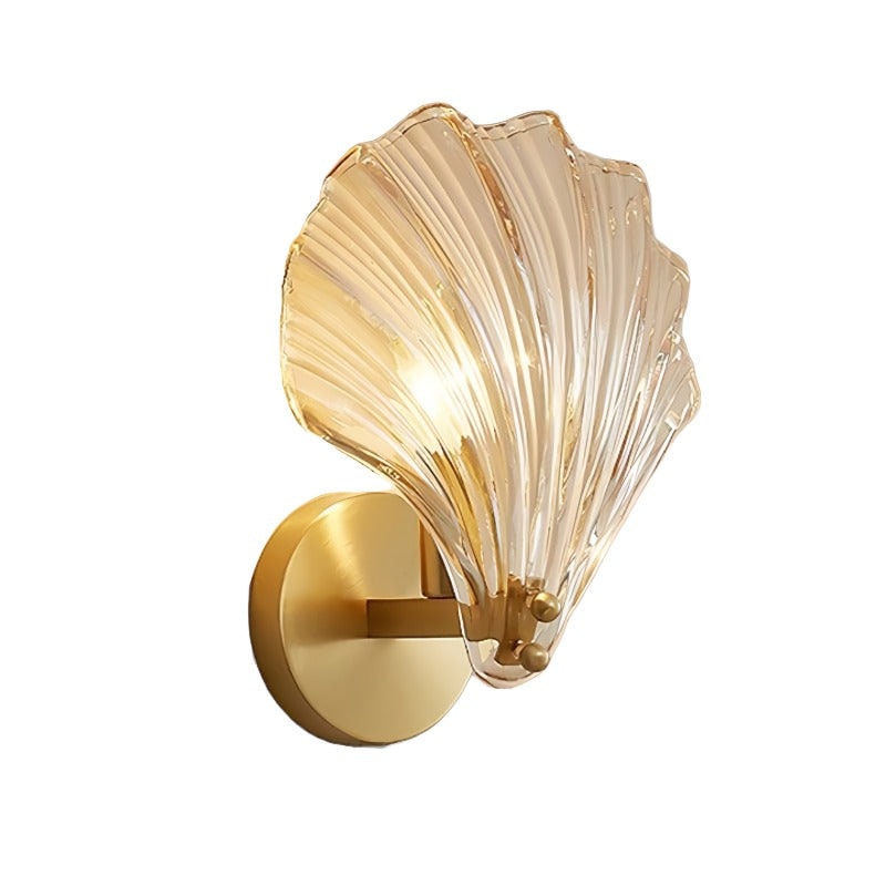 Seashell Wall Sconce with Clear Ribbed Shell Shade and Brass Finish Arm