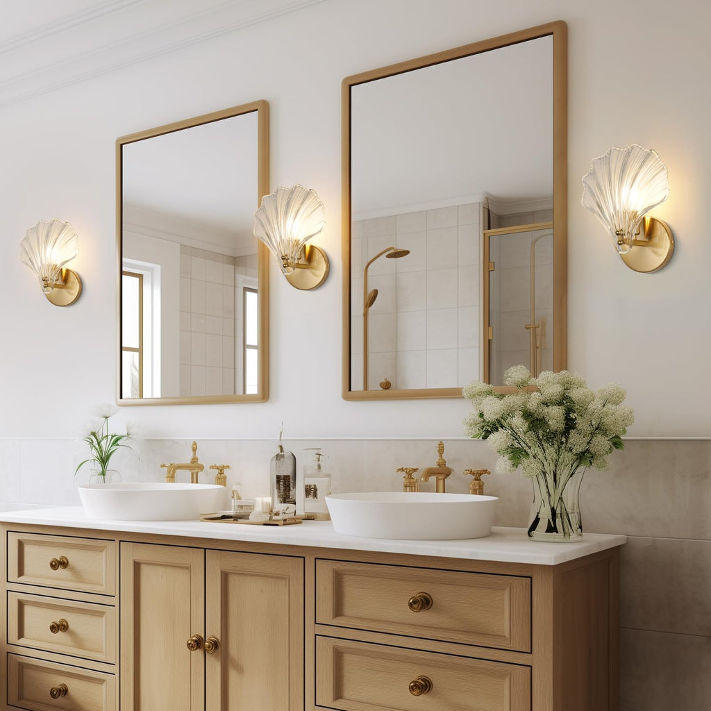 Seashell Wall Sconce with Clear Ribbed Shell Shade and Brass Finish Arm
