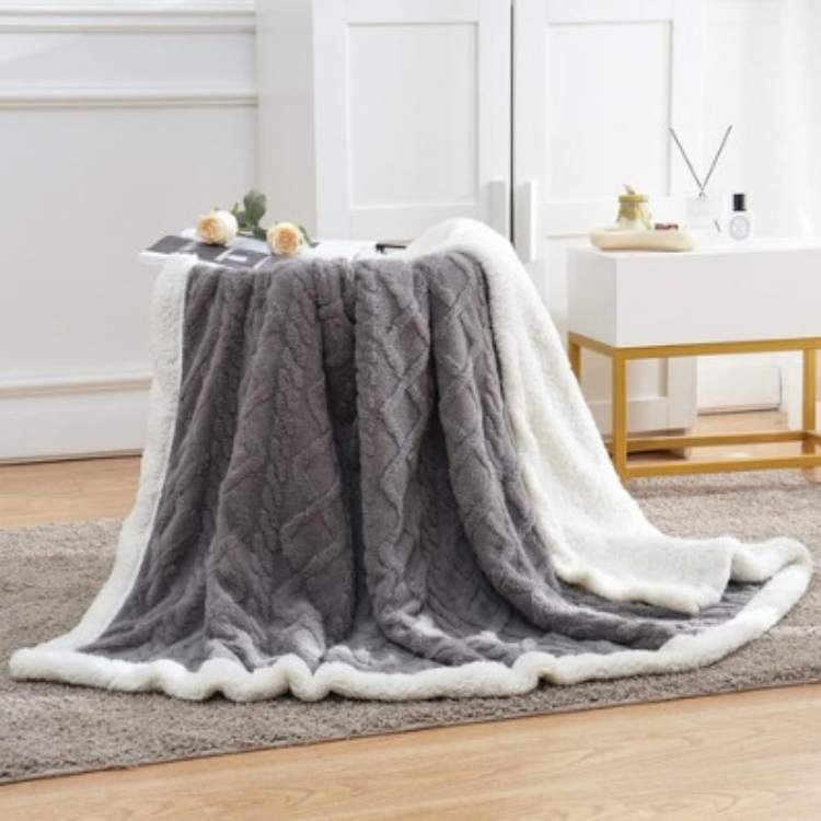 Sherpa Fleece Weighted Blanket with Cable Knit Texture for Bed