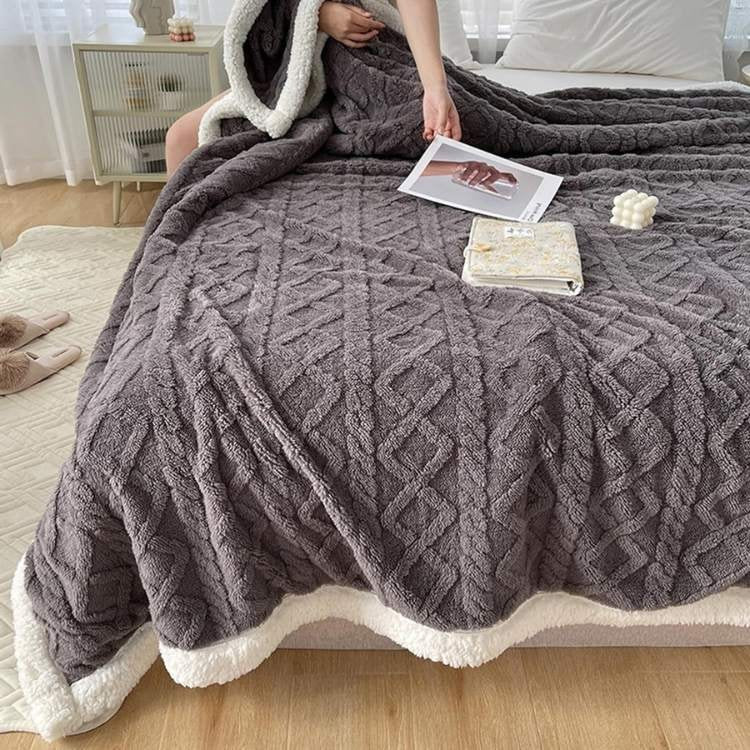 Sherpa Fleece Weighted Blanket with Cable Knit Texture for Bed