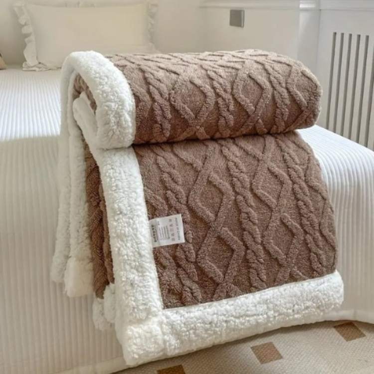 Sherpa Fleece Weighted Blanket with Cable Knit Texture for Bed