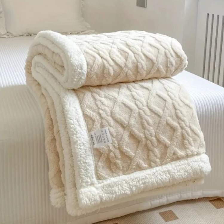 Sherpa Fleece Weighted Blanket with Cable Knit Texture for Bed
