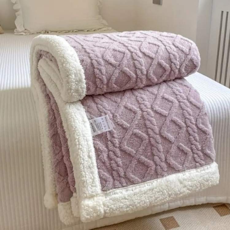 Sherpa Fleece Weighted Blanket with Cable Knit Texture for Bed