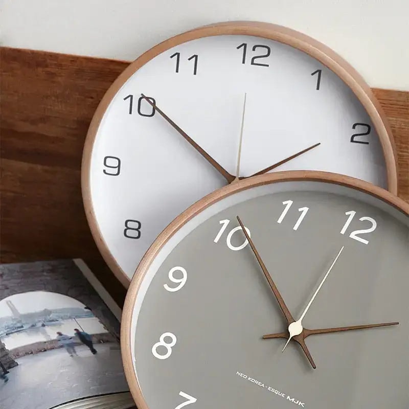 Silent Wooden Wall Clock with Minimalist Dial for Living Room