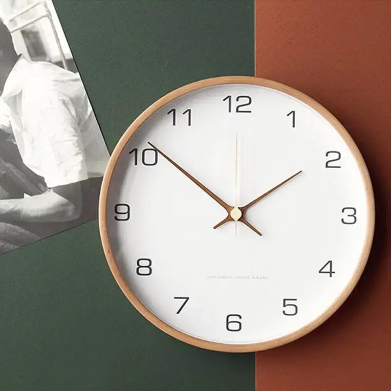 Silent Wooden Wall Clock with Minimalist Dial for Living Room