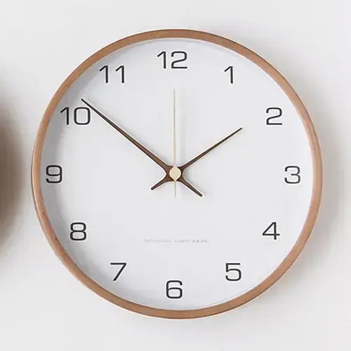 Silent Wooden Wall Clock with Minimalist Dial for Living Room