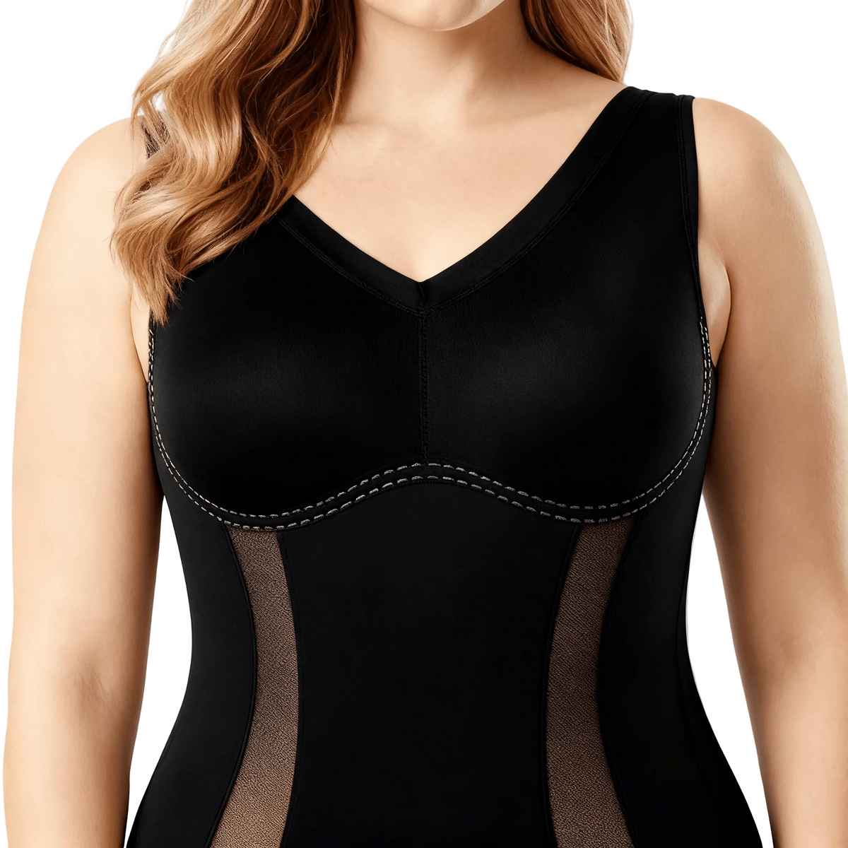 Seamless Full Body Shaping Bodysuit with Wire-Free Bust and Snap Crotch