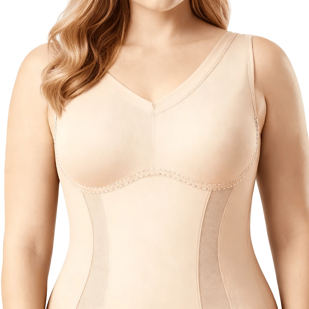 Seamless Full Body Shaping Bodysuit with Wire-Free Bust and Snap Crotch