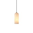 Slim Alabaster Cylinder Pendant Light with Solid Brass Canopy for Kitchen Island