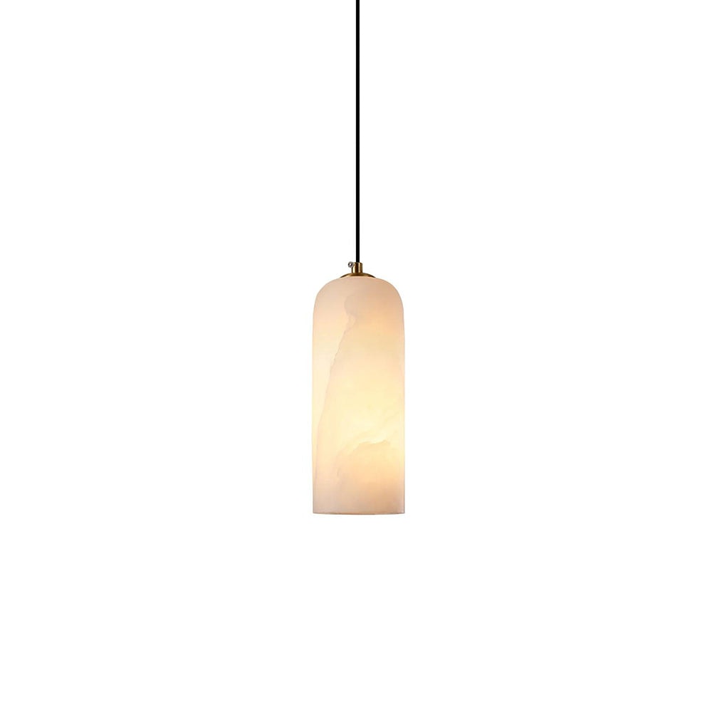 Slim Alabaster Cylinder Pendant Light with Solid Brass Canopy for Kitchen Island