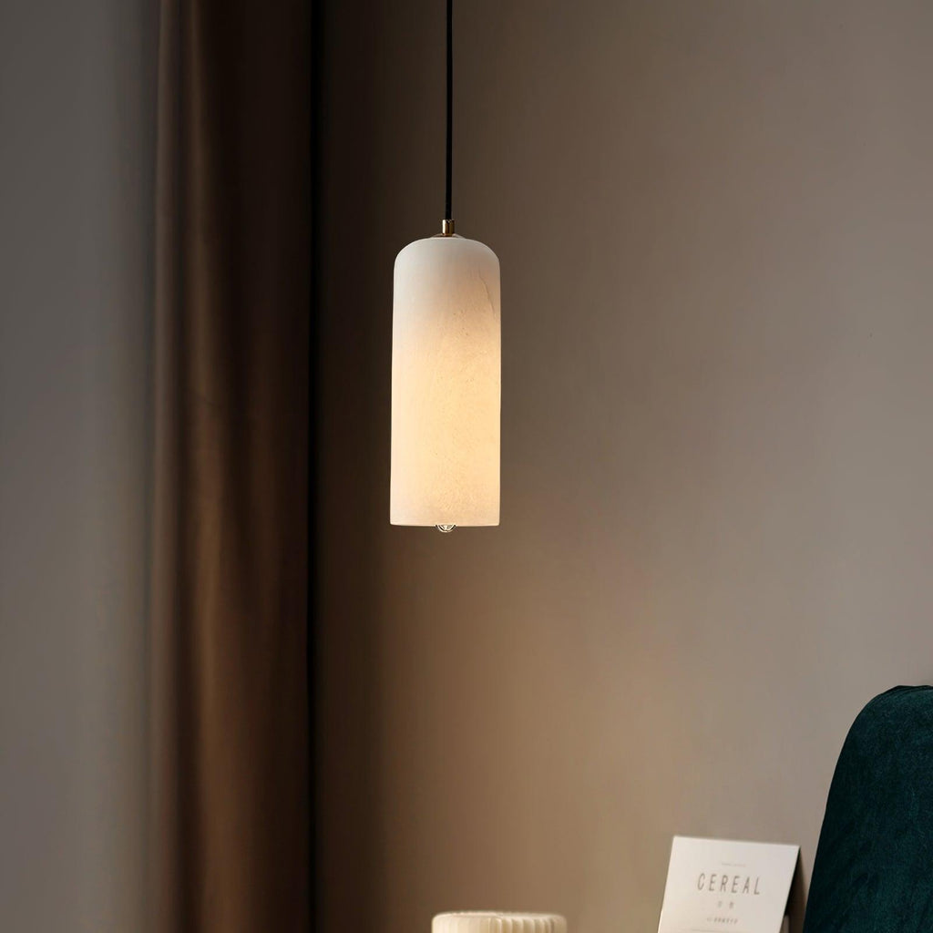 Slim Alabaster Cylinder Pendant Light with Solid Brass Canopy for Kitchen Island