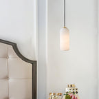 Slim Alabaster Cylinder Pendant Light with Solid Brass Canopy for Kitchen Island
