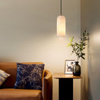 Slim Alabaster Cylinder Pendant Light with Solid Brass Canopy for Kitchen Island