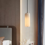 Slim Alabaster Cylinder Pendant Light with Solid Brass Canopy for Kitchen Island