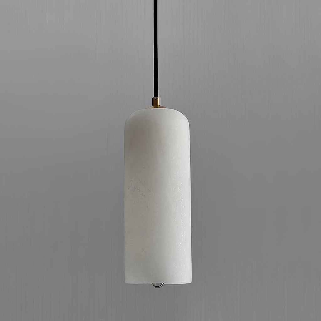 Slim Alabaster Cylinder Pendant Light with Solid Brass Canopy for Kitchen Island
