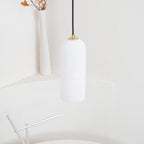 Slim Alabaster Cylinder Pendant Light with Solid Brass Canopy for Kitchen Island
