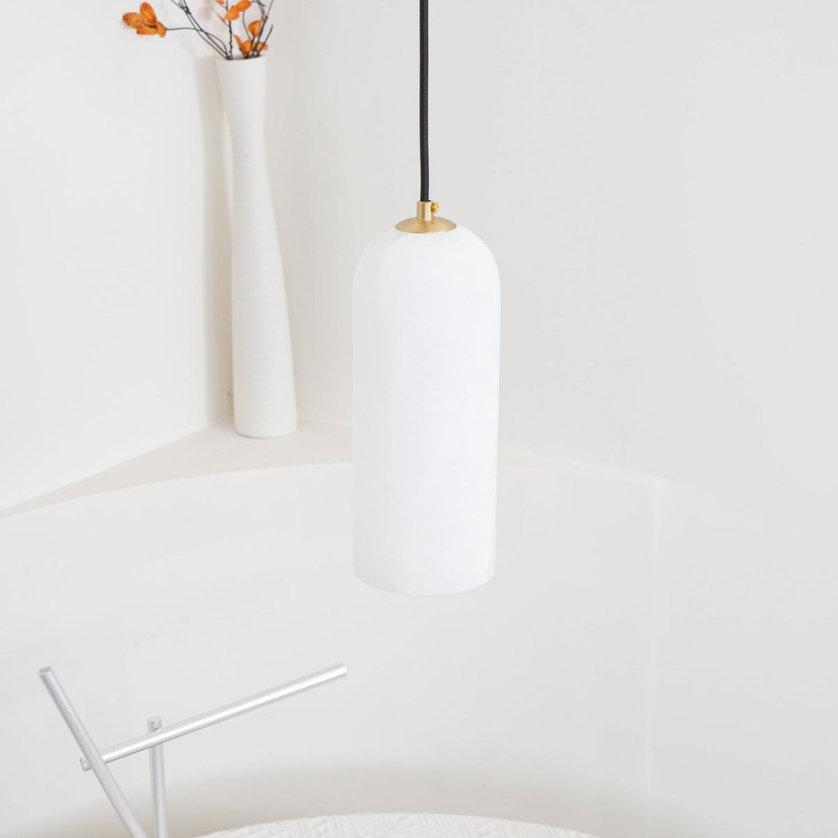 Slim Alabaster Cylinder Pendant Light with Solid Brass Canopy for Kitchen Island