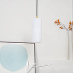Slim Alabaster Cylinder Pendant Light with Solid Brass Canopy for Kitchen Island