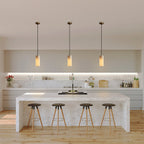 Slim Alabaster Cylinder Pendant Light with Solid Brass Canopy for Kitchen Island