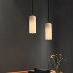 Slim Alabaster Cylinder Pendant Light with Solid Brass Canopy for Kitchen Island