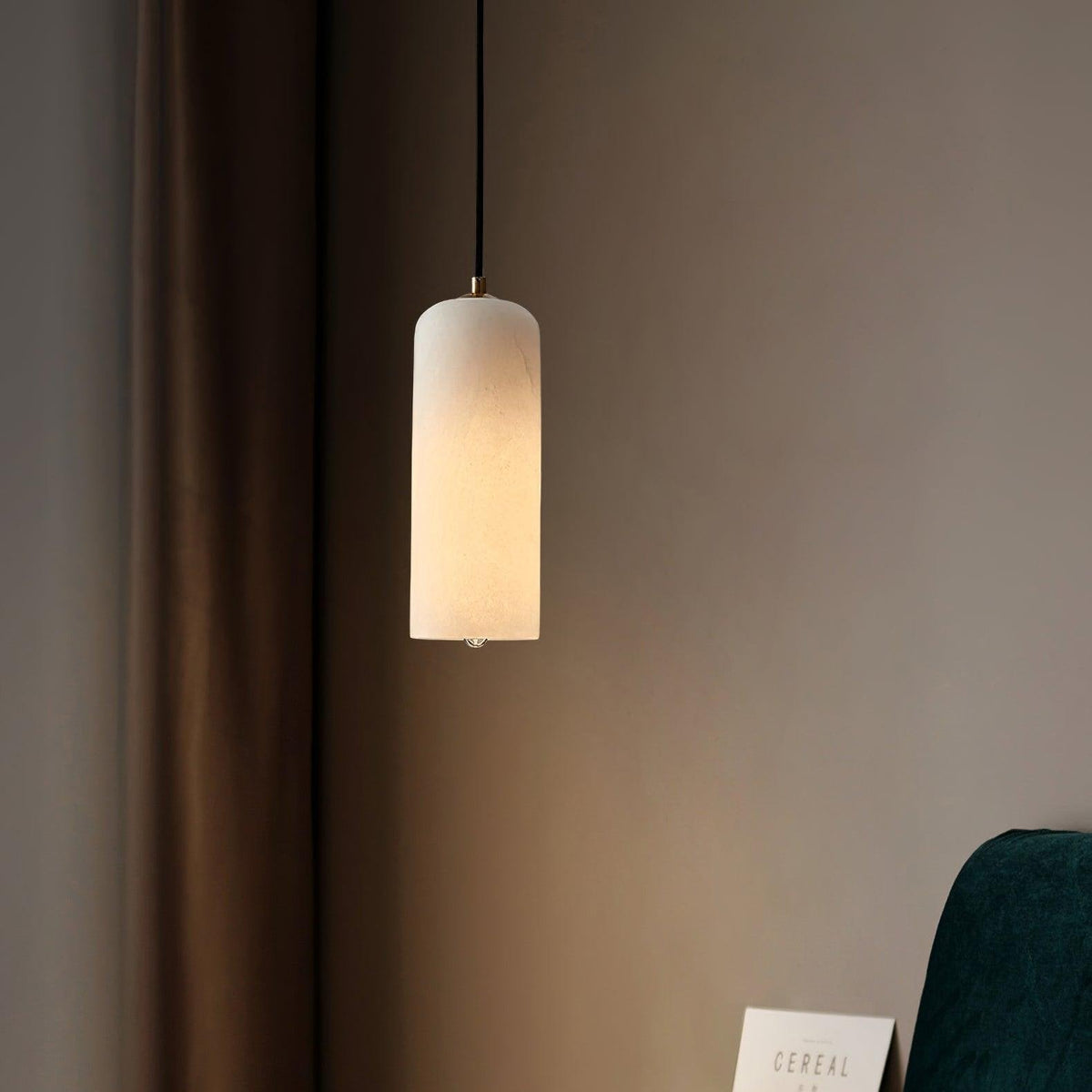 Slim Alabaster Cylinder Pendant Light with Solid Brass Canopy for Kitchen Island