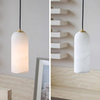 Slim Alabaster Cylinder Pendant Light with Solid Brass Canopy for Kitchen Island