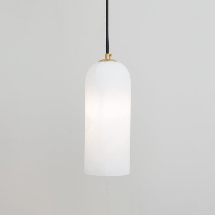 Slim Alabaster Cylinder Pendant Light with Solid Brass Canopy for Kitchen Island